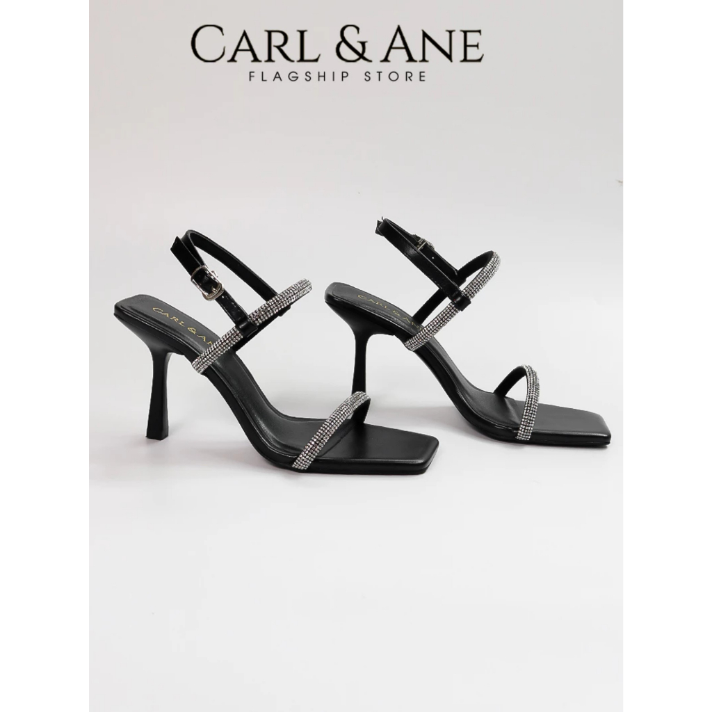 Carl & Ane - Giày sandal cao gót nữ mũi vuông đính đá sang trọng quai mảnh màu trắng 9cm _ WD014