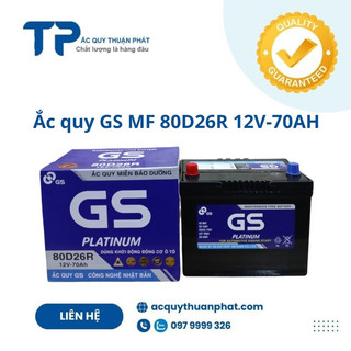 Bình ắc quy Gs 80D26L 12v - 70ah chuyên dùng cho xe ô tô Innova trước 2016, Fortuner trước 2016, Land Cruiser, Lexus 570