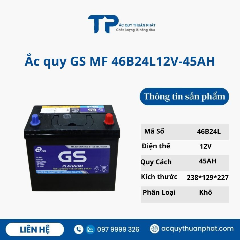 Bình ắc quy Gs 46b24Ls 45ah-12V