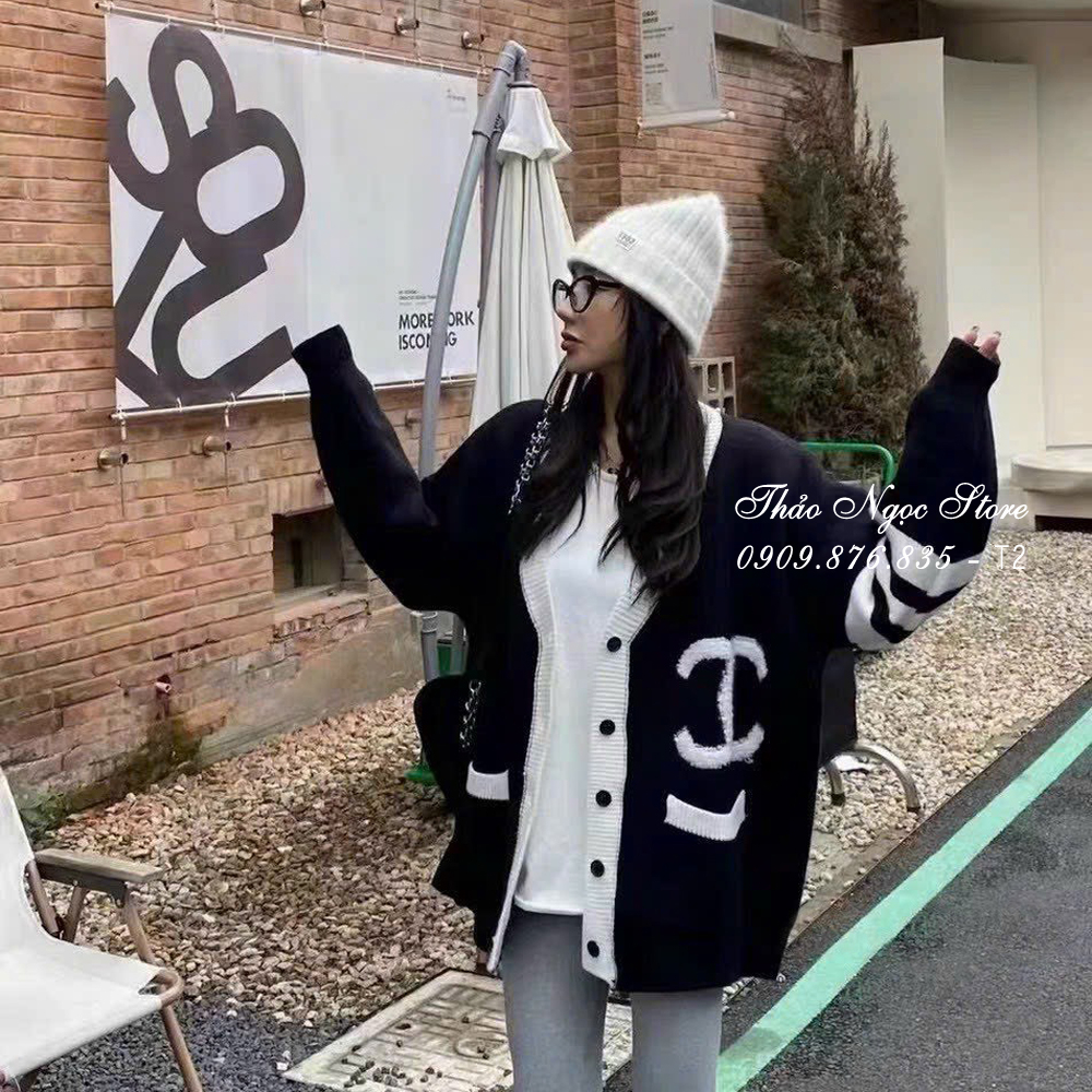 Áo khoác len cardigan nữ tay dài phối sọc, áo khoác ngoài hàng nhập QC.  THẢO NGỌC STORE