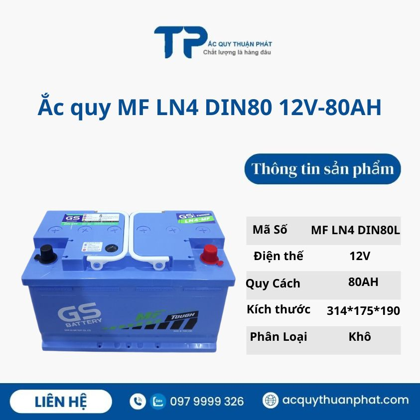 ẮC QUY GS MF LN4 DIN80L 12V-80AH