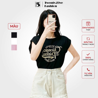 Áo thun nữ vai tay lỡ ngắn họa tiết in chữ vải cotton mềm - Áo thun basic kiểu dánh năng động thể thao 4718