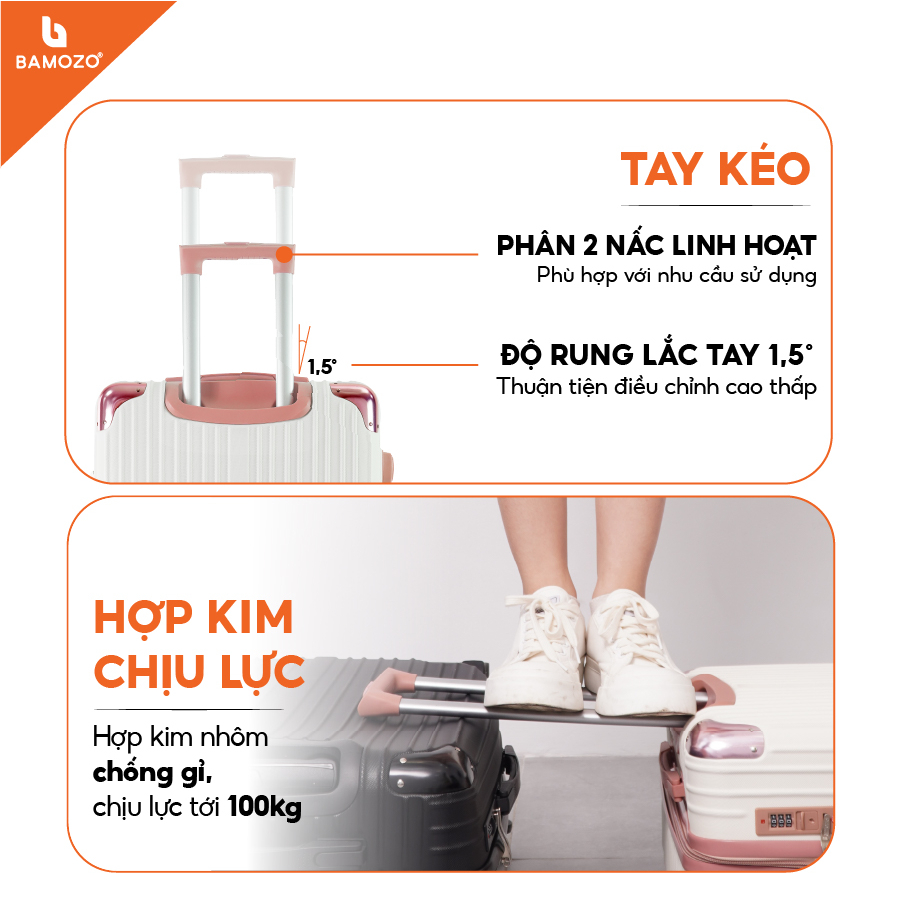 Vali du lịch size 20/size 24 Bamozo 8801/8809, Vali kéo Xách Tay Bịt Góc Chống Va Đập - Bảo hành 5 năm,1 đổi 1 30 ngày