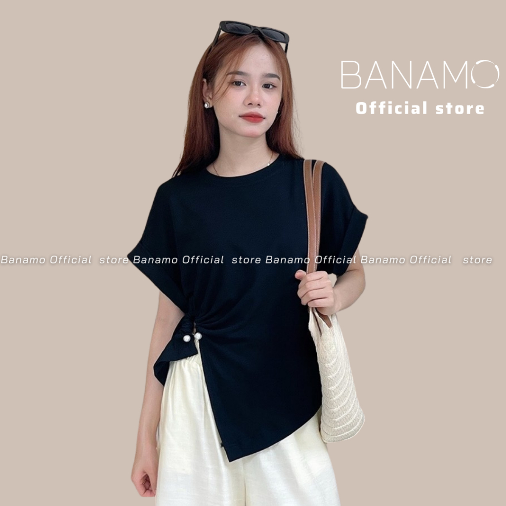 Áo thun Xẻ Tà Ngắn Tay mix ngọc form ôm trẻ trung siêu xinh cực hot