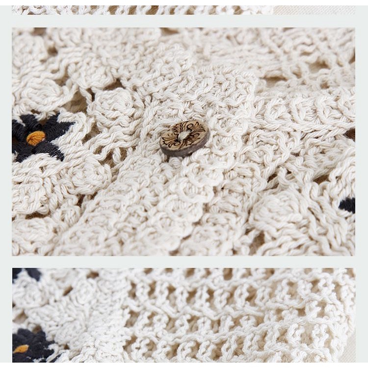 Áo Len Sát Nách phối hoa dáng croptop, chất liệu len dệt kim bằng tay xinh xắn