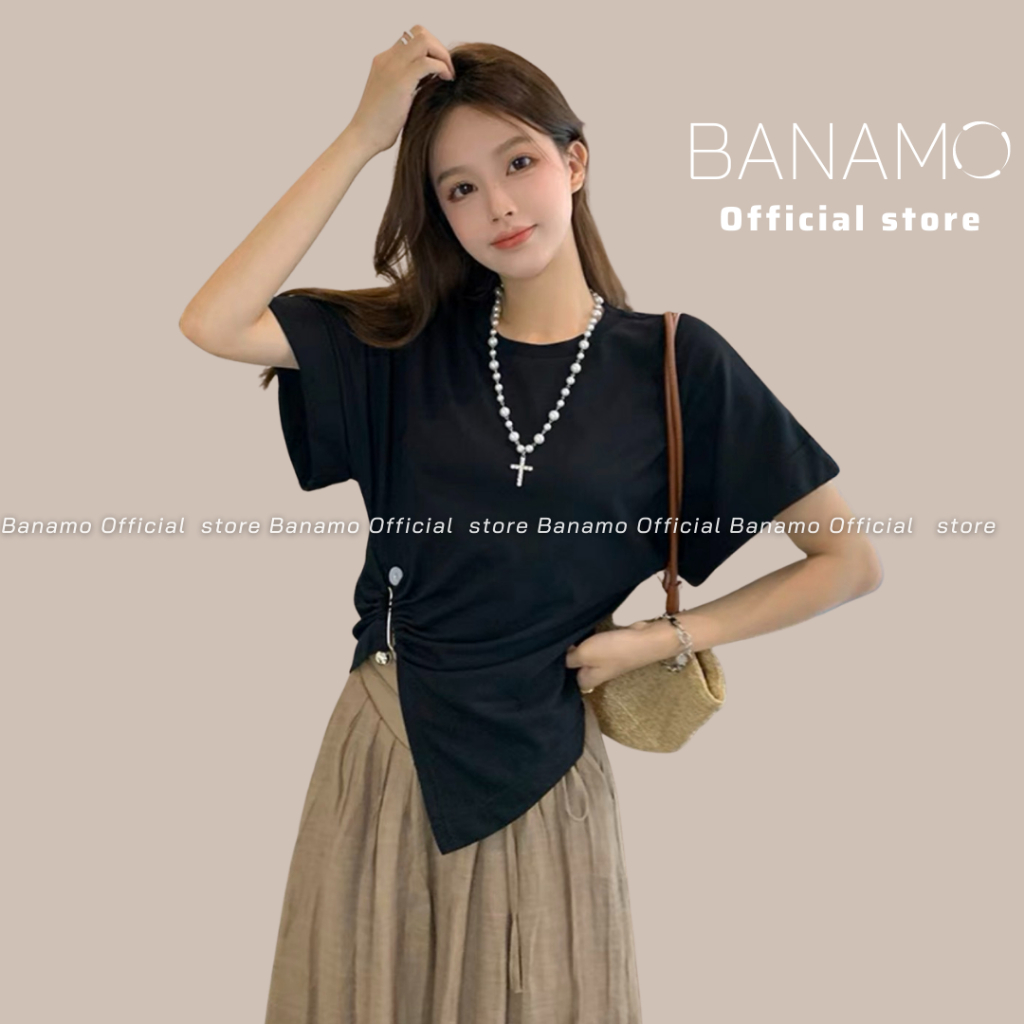 Áo thun Xẻ Tà Ngắn Tay mix ngọc form ôm trẻ trung siêu xinh cực hot