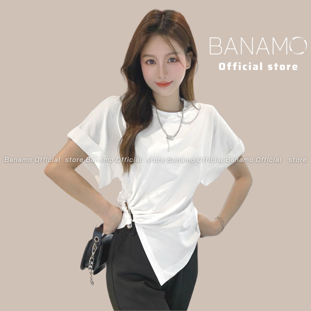 Áo thun Xẻ Tà Ngắn Tay mix ngọc form ôm trẻ trung siêu xinh cực hot