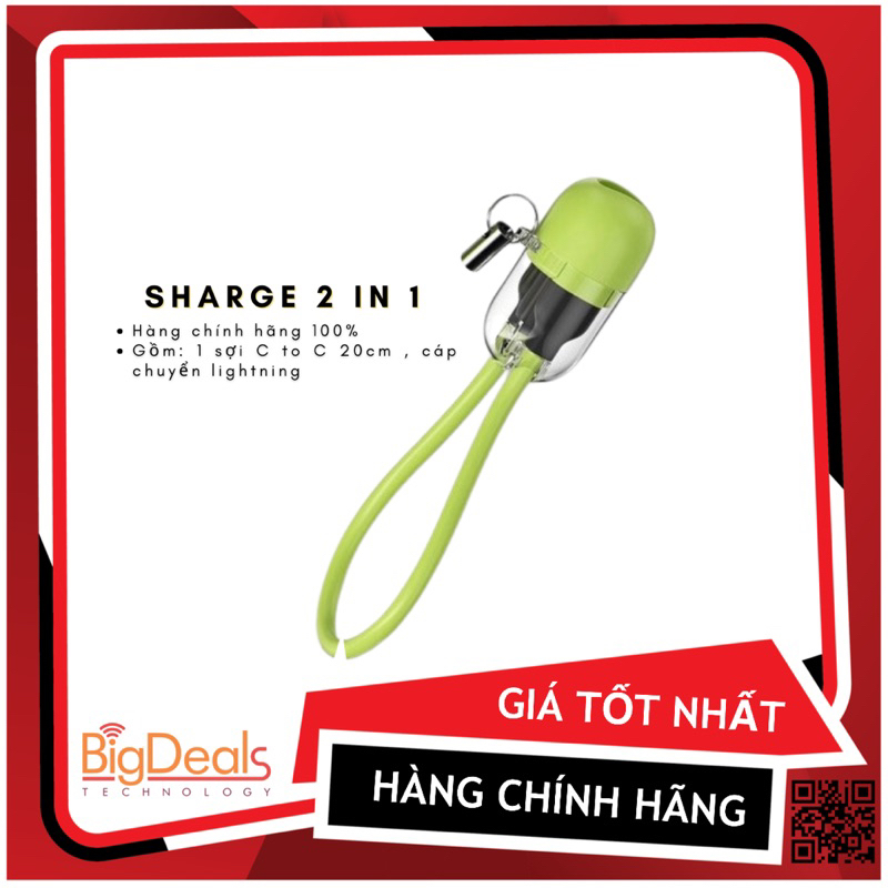 Cáp ngắn sạc nhanh Sharge 20cm tuỳ chỉnh đầu cáp chuyên dụng dùng cho sạc dự phòng, BH 6 tháng, BigDeals VN