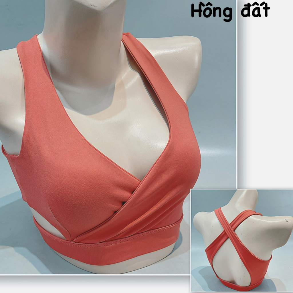 Bra cut eo đắp chéo kèm mút tập gym, yoga chất vải thấm hút mồ hôi - Yoga An Viên