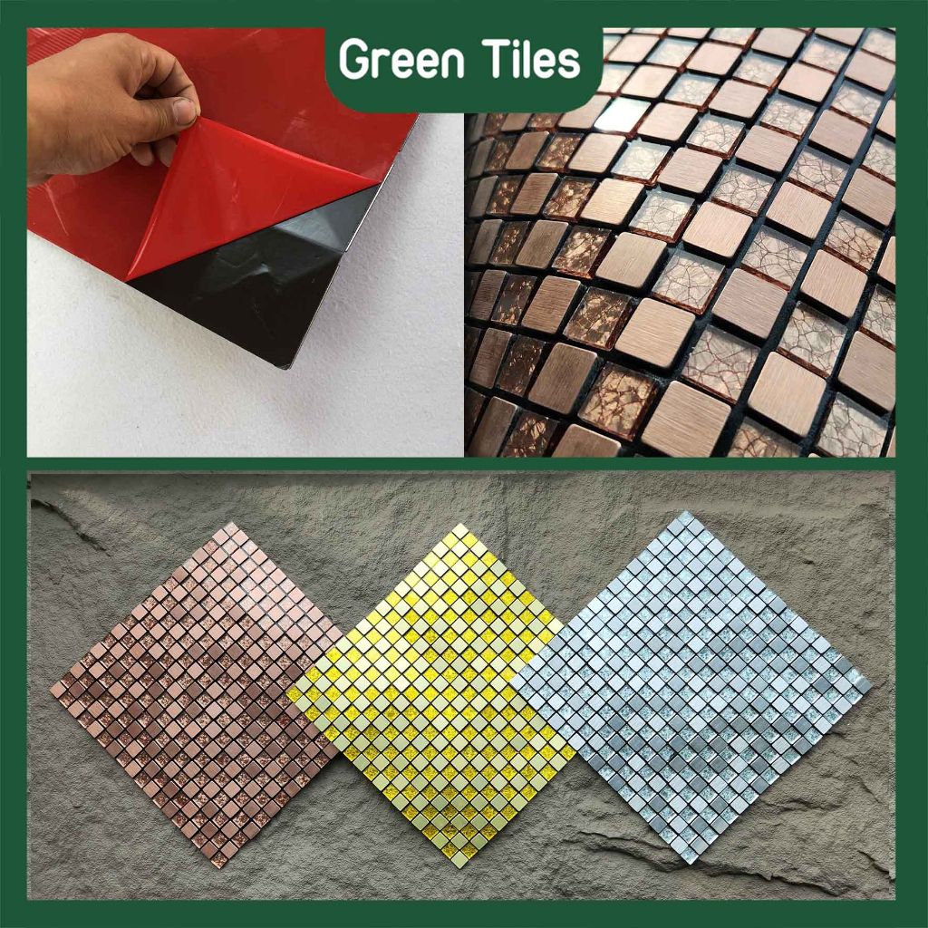 Miếng Gạch Mosaic Trang Trí Tự Dán Phủ Kim Loại, Thuỷ Tinh Cao Cấp Không Bay Màu, Không Thấm Nước, Dễ Lau Chùi - G12