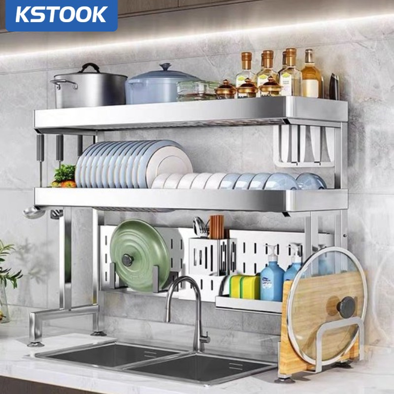 Thép không gỉ 304 nhà bếp có thể thu vào bồn rửa giá đa chức năng giá để bát đĩa xốp giá lưu trữ cống giá