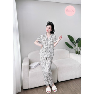 Bộ tay ngắn quần dài pyjama lụa mango Flamingo