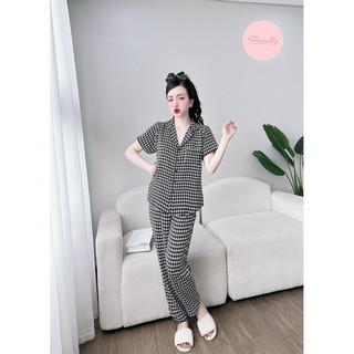 Bộ tay ngắn quần dài pyjama lụa mango Flamingo