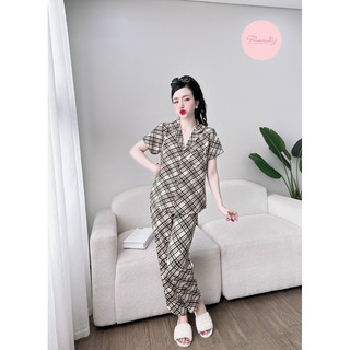 Bộ tay ngắn quần dài pyjama lụa mango Flamingo