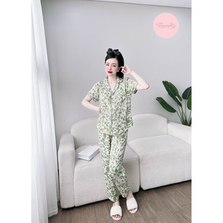 Bộ tay ngắn quần dài pyjama lụa mango Flamingo
