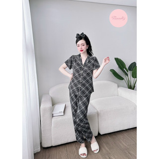 Bộ tay ngắn quần dài pyjama lụa mango Flamingo