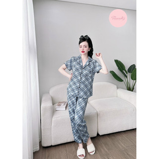 Bộ tay ngắn quần dài pyjama lụa mango Flamingo