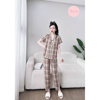 Bộ tay ngắn quần dài pyjama lụa mango Flamingo
