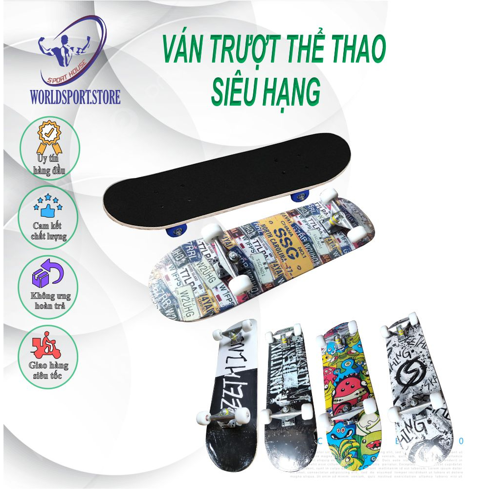 Ván trượt SKATEBOARD mặt nhám có đèn LED phát sáng, Ván trượt thể thao gỗ ép 8 lớp bánh xe chịu lực tới 150kg
