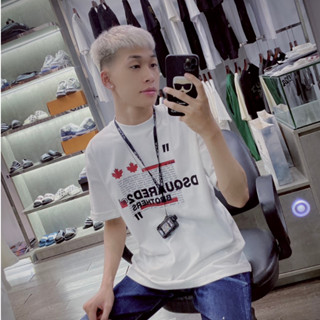  Áo Thun Nam DSQ In 2 Lá Đỏ Hai Màu Đen Trắng Thời Trang Nam Chất Liệu Cotton 