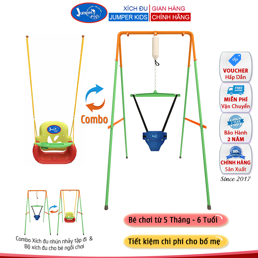 Combo Xích Đu Nhún Nhảy Tập Đi Cho Bé JUMPER KIDS JPKG101 Và Ghế Xích Đu Tích Hợp Bàn Ăn Dặm Đồ Chơi Vận Động Cho Trẻ Em