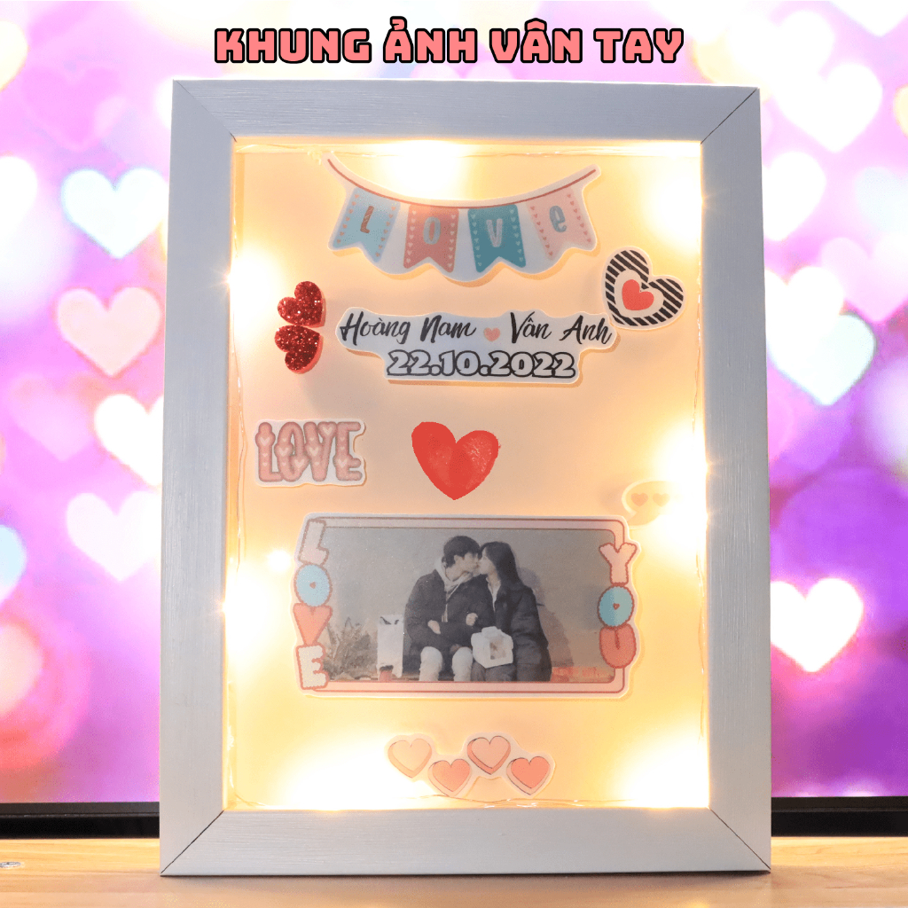 Khung ảnh in dấu vân tay tình yêu, kích thước 13x18, 15x21 mặt kính