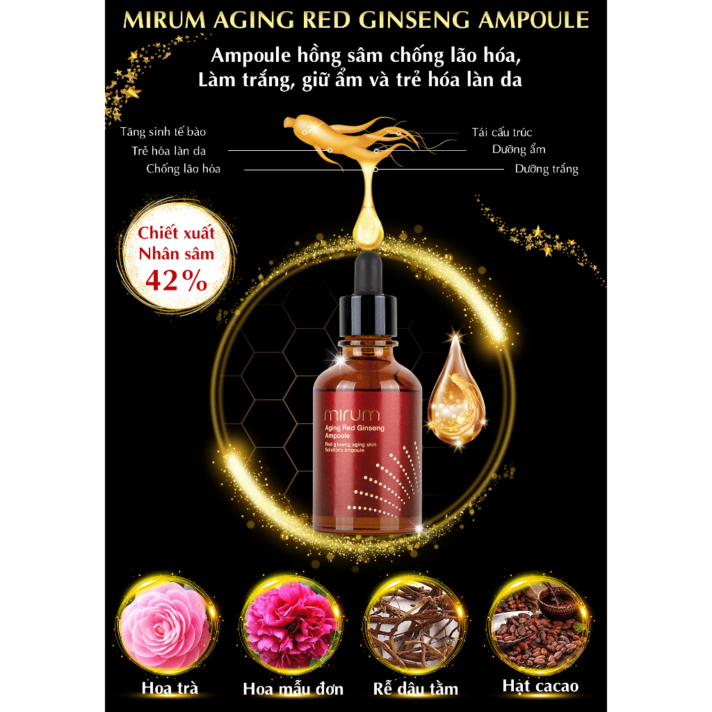 Ampoule hồng sâm chống lão hóa, làm trắng, giữ ẩm & trẻ hóa làn da Mirum 50ml