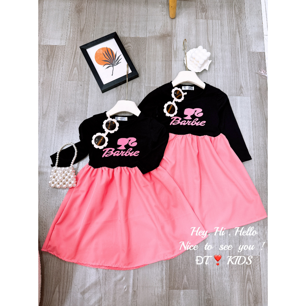 Váy babydoll cotton mềm mát phối 2 màu xinh xắn cho bé gái