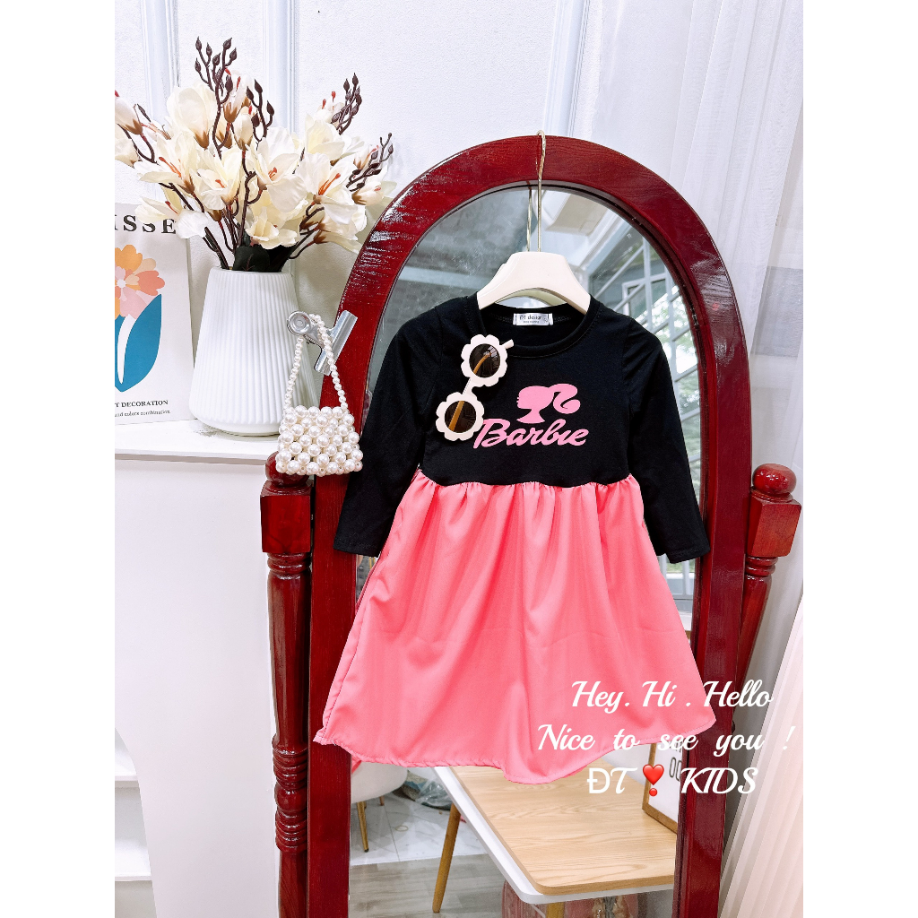 Váy babydoll cotton mềm mát phối 2 màu xinh xắn cho bé gái
