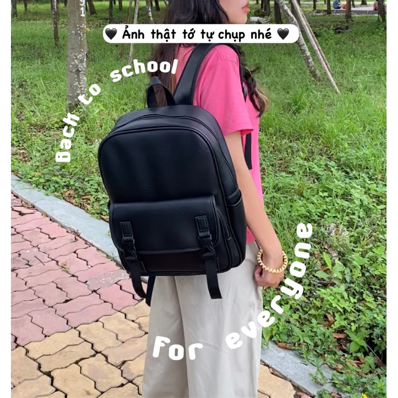 Balo Da Laptop Đen Thanh Lịch Đơn Giản Unisex