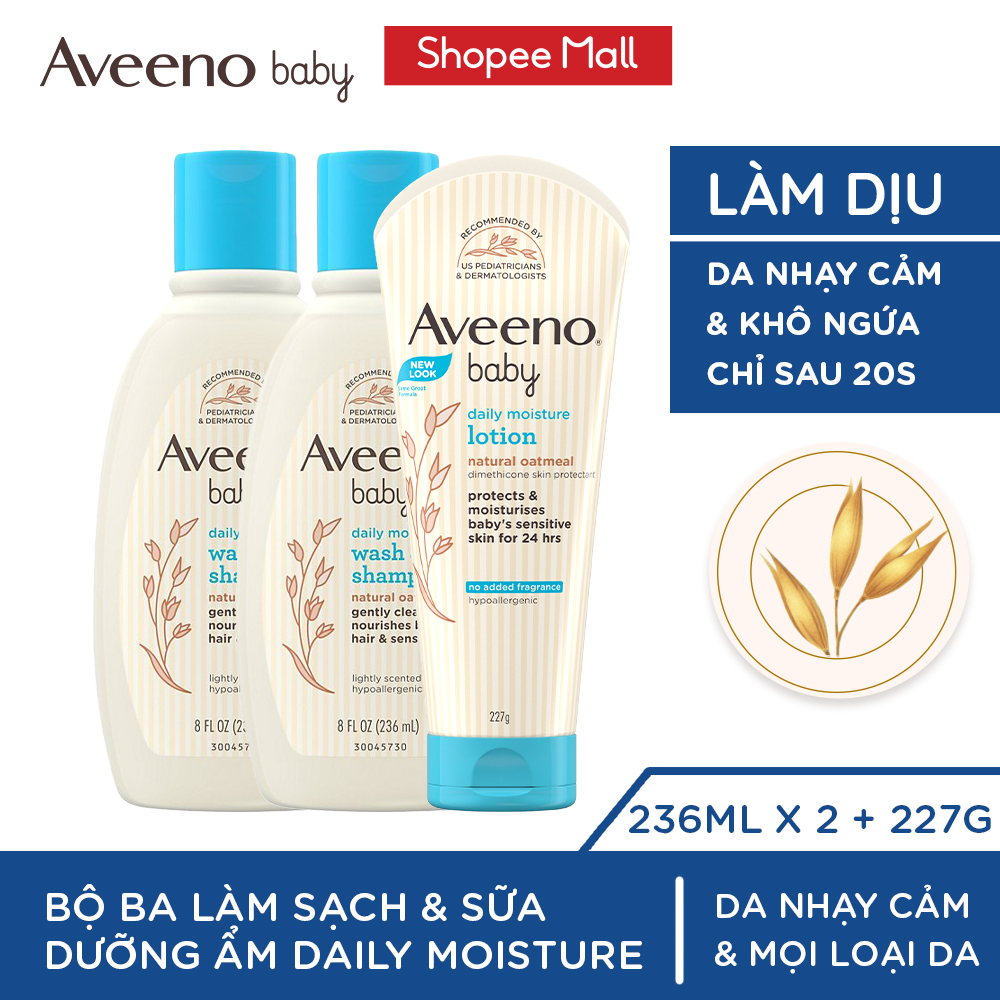 [COMBO TIẾT KIỆM] Bộ làm sạch & sữa dưỡng ẩm cho bé da nhạy cảm Aveeno Baby Daily Moisture.