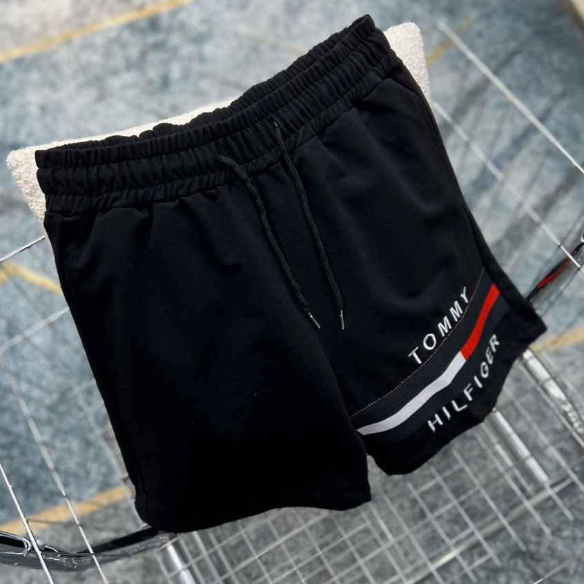 Quần đùi TOMMY hoạ tiết thêu kẻ ngang chữ chất vải dày dặn - Quần đùi nam nữ hot trend 2023