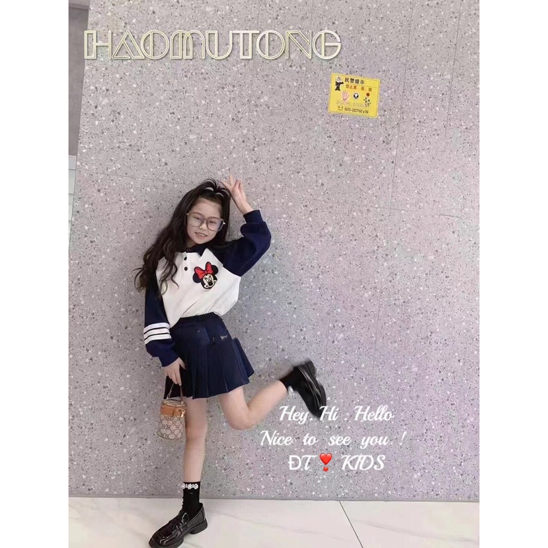 Set váy bé gái mùa thu,sét áo thun dài tay có cổ +chân váy xoè