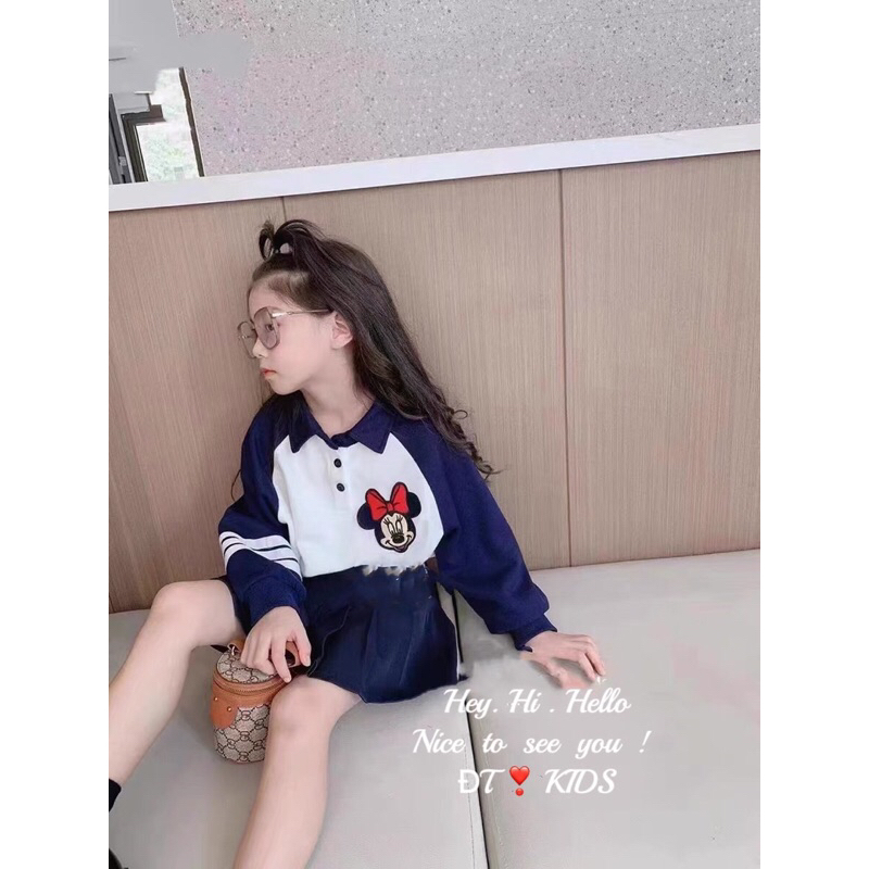 Set váy bé gái mùa thu,sét áo thun dài tay có cổ +chân váy xoè