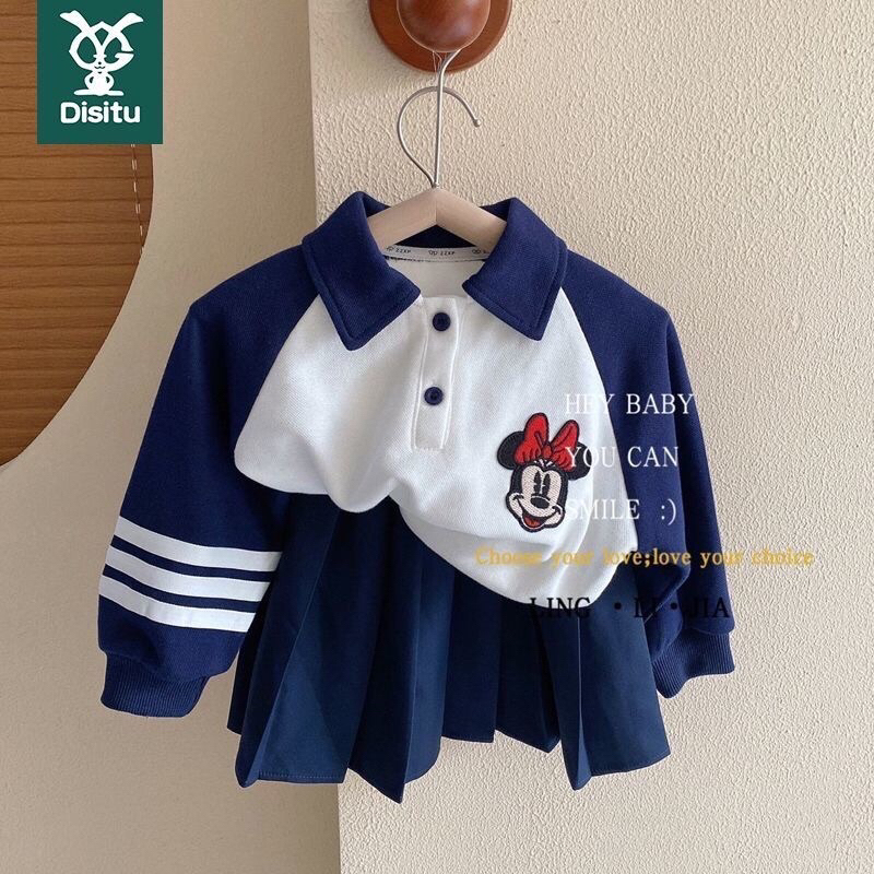 Set váy bé gái mùa thu,sét áo thun dài tay có cổ +chân váy xoè