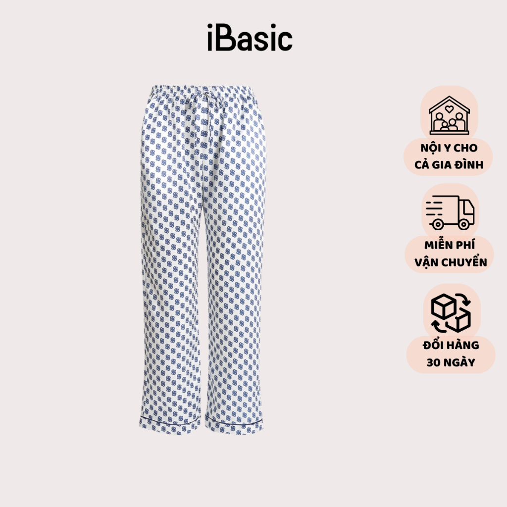 Quần dài pyjama lụa Satin ngắn hoạ tiết icon iBasic HOMW029B