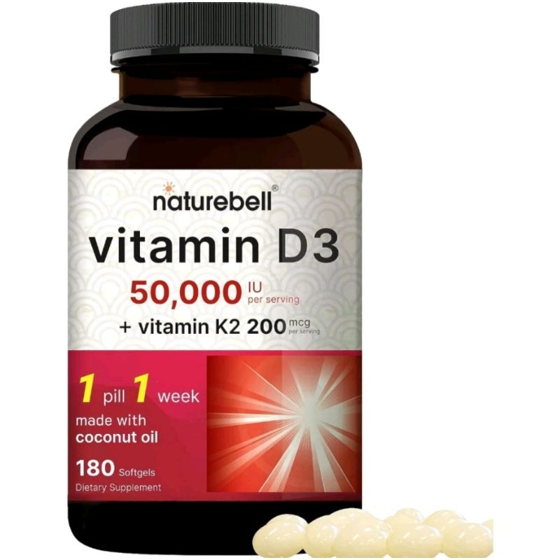 Viên Vitamin D3 50.000 IU, Vitamin K2 MK7, D3K2 Chống Loãng Xương, Chắc Khỏe Xương Khớp, Tăng Miễn Dịch, Naturebell