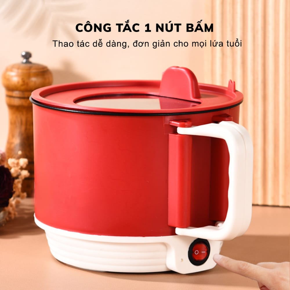 Nồi Lẩu Điện Mini Đa Năng Tay Cầm Gấp Gọn Dung Tích 1.5L Công Suất 450W Chống Dính Siêu Tiện Lợi