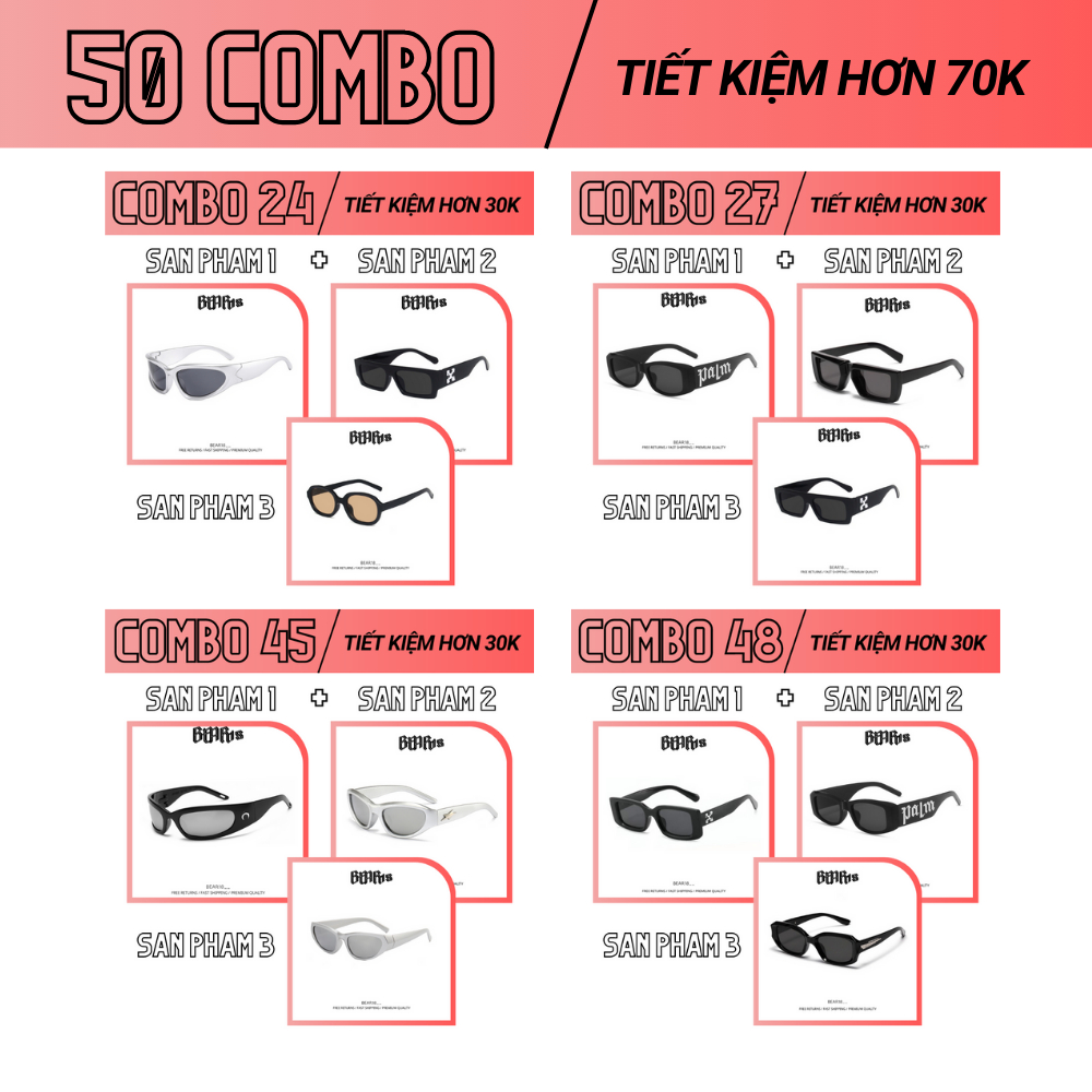 ( COMBO 3 KÍNH ) Kính mắt y2k đen BEAR18 phong cách cá tính dành cho nam và nữ