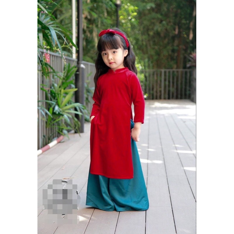 Áo dài nhung đỏ dành cho bé từ 7 -35kg