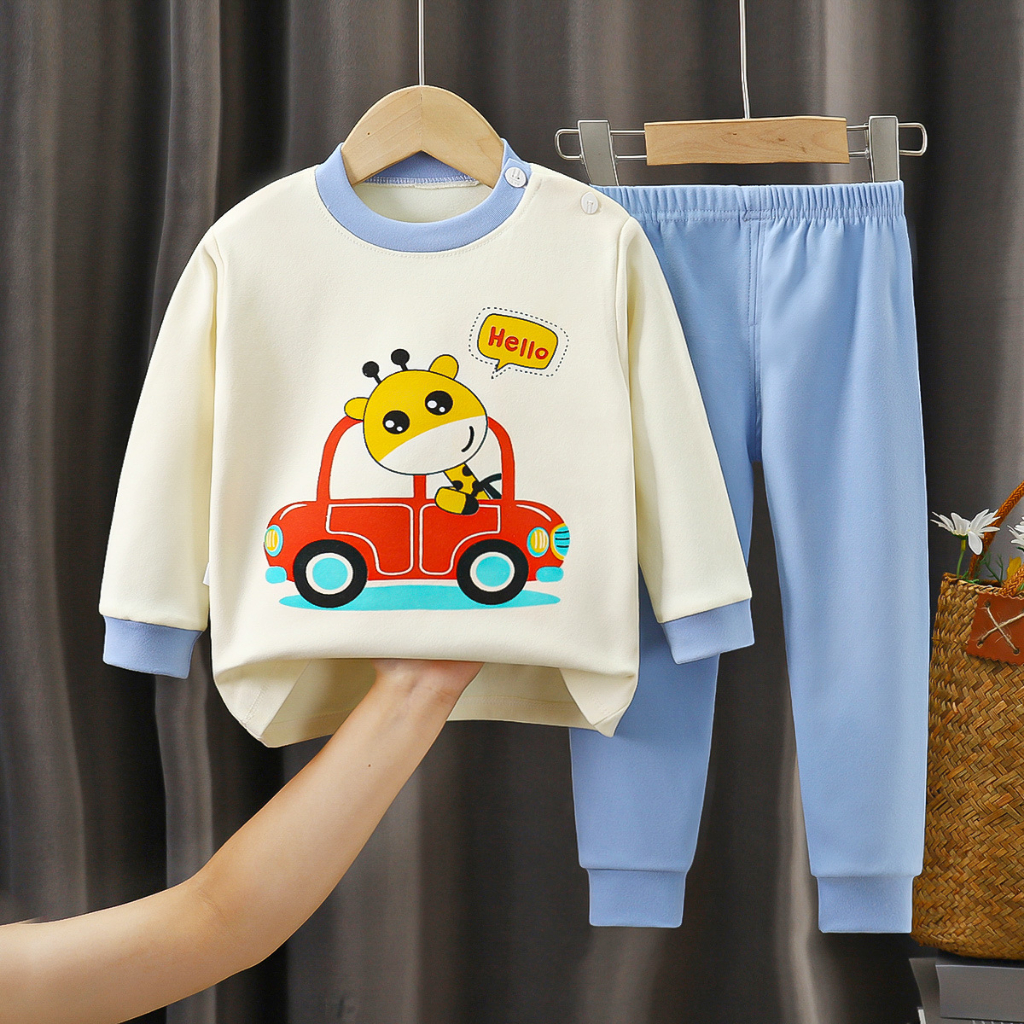 Bộ quần áo cotton thu đông mềm mịn cho bé từ 7kg đến 35kg