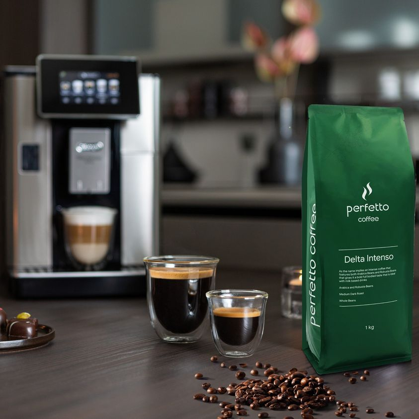 Cà phê hạt nguyên chất Perfectto Delta Series Intenso 1kg - Hạt cà phê rang mộc chuyên dùng cho máy pha cà phê Delonghi