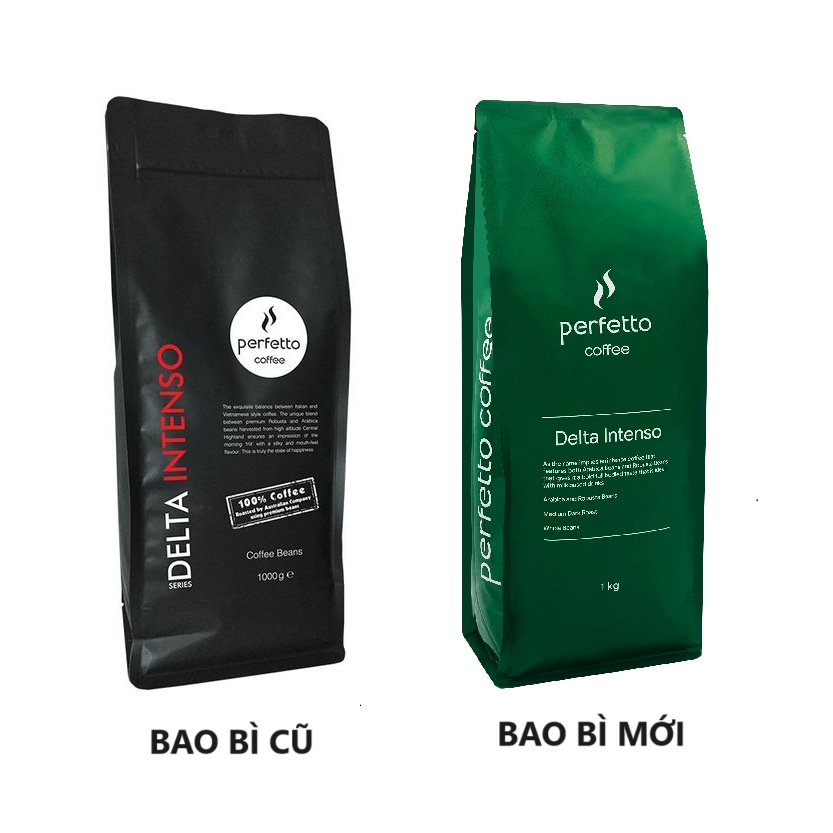 Cà phê hạt nguyên chất Perfectto Delta Series Intenso 1kg - Hạt cà phê rang mộc chuyên dùng cho máy pha cà phê Delonghi