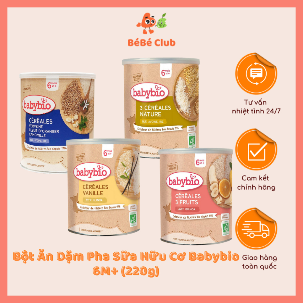 Bột Ăn Dặm Pha Sữa Hữu Cơ Babybio 6M+ (220g)