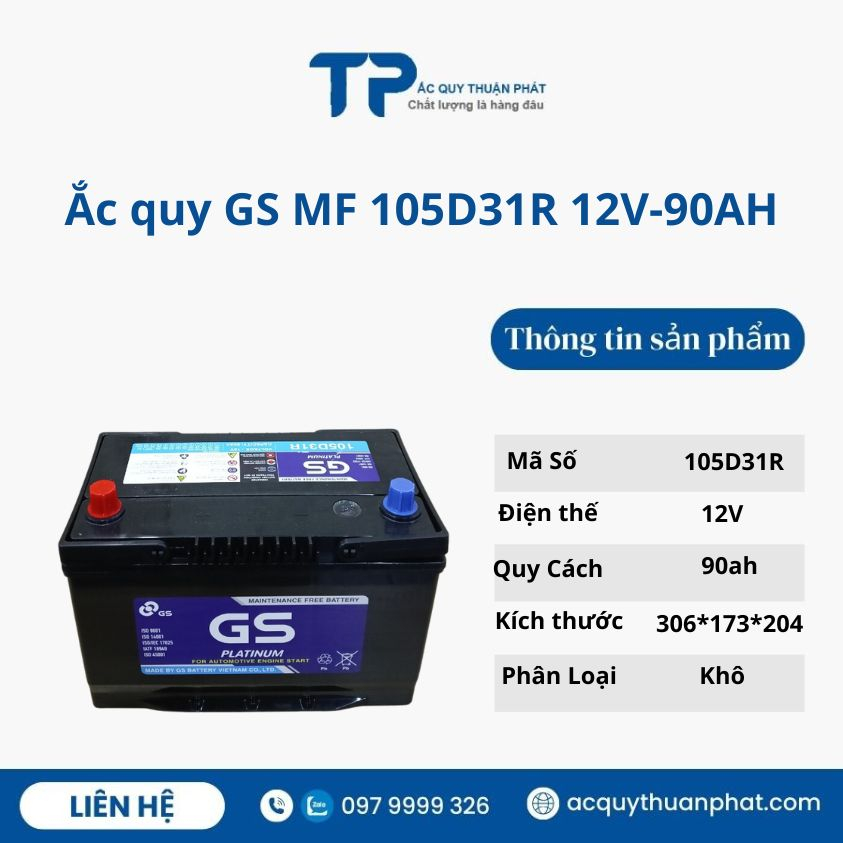 Bình ắc quy gs 105d31l/r 12v-90ah