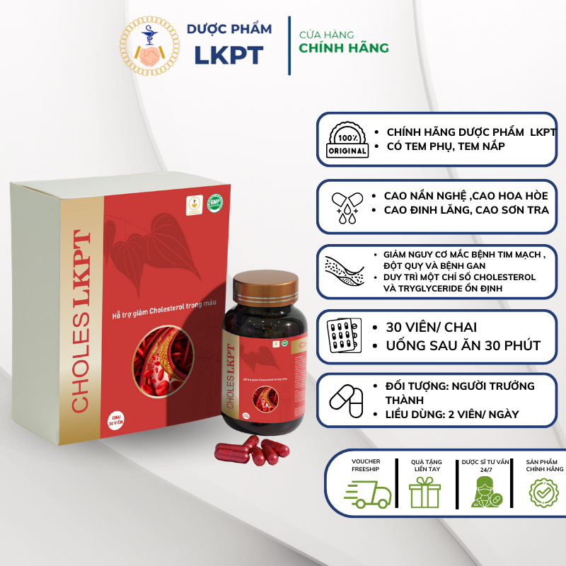CHOLES - LKPT hỗ trợ giảm cholesterol , giảm mỡ máu, lưu thông máu - Hộp 30 Viên