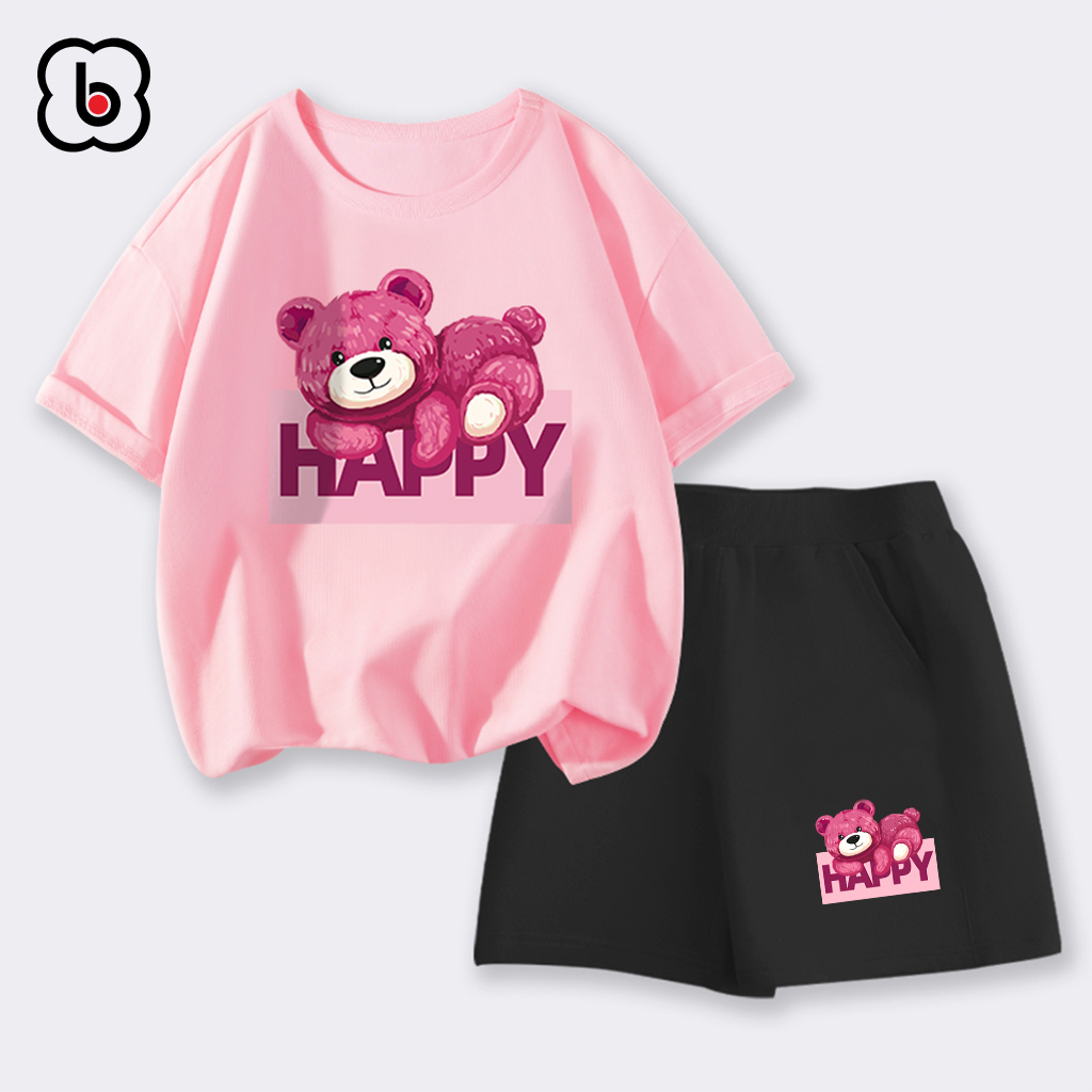Đồ bộ bé gái BabyloveGO mẫu mới 2024 bộ thun ngắn tay cho bé in hình gấu độc đáo dễ thương BAG50