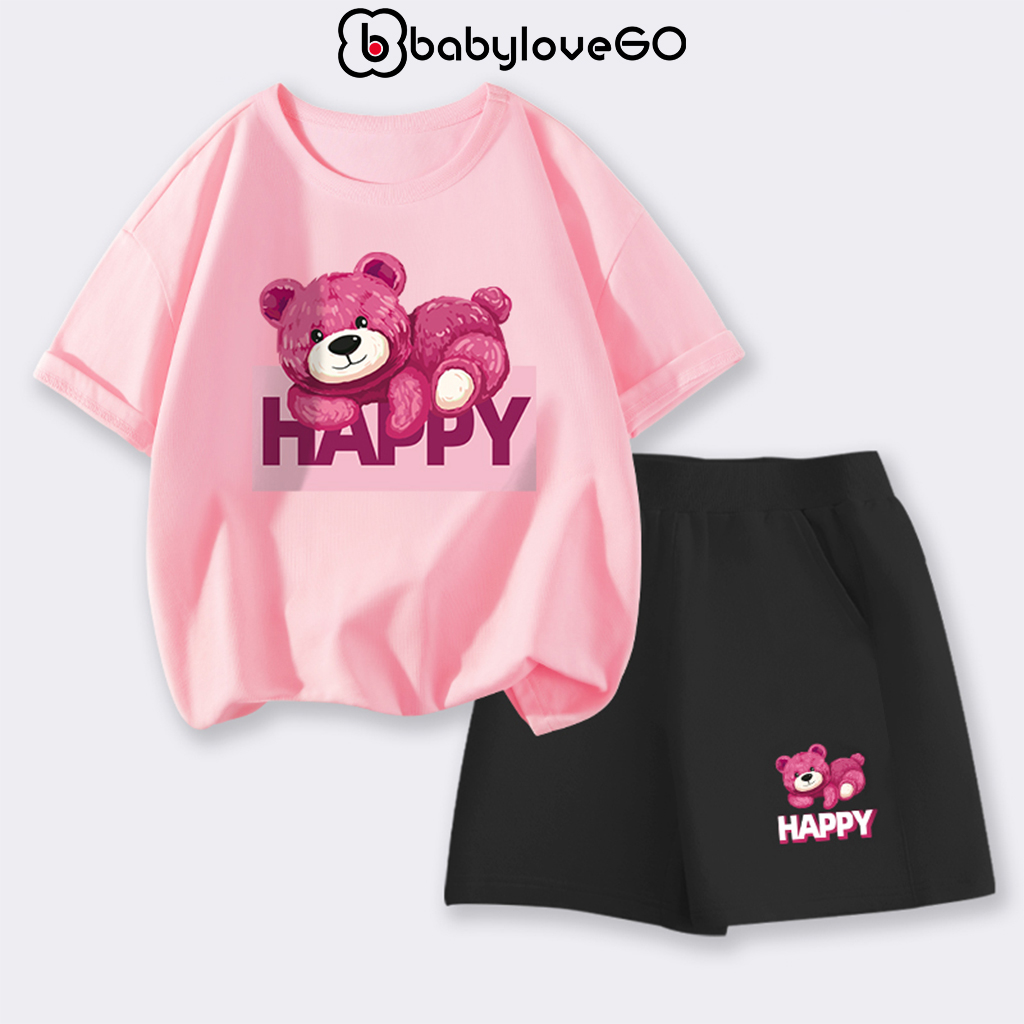 Đồ bộ bé gái BabyloveGO mẫu mới 2024 bộ thun ngắn tay cho bé in hình gấu độc đáo dễ thương BAG50