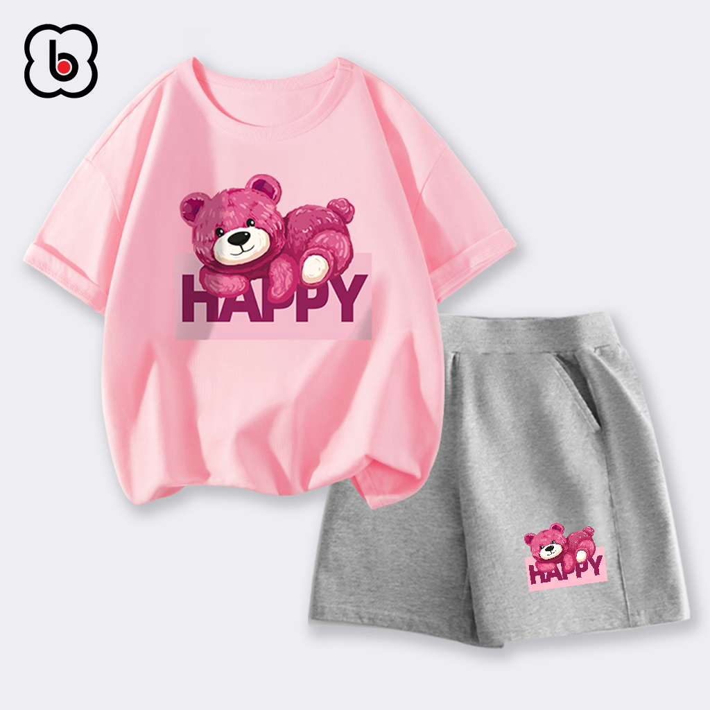 Đồ bộ bé gái BabyloveGO mẫu mới 2024 bộ thun ngắn tay cho bé in hình gấu độc đáo dễ thương BAG50