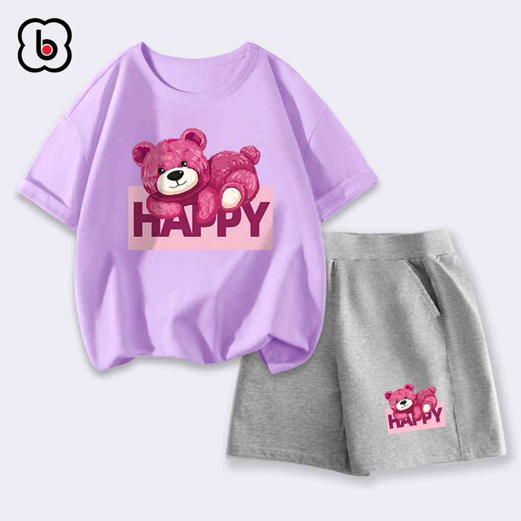 Đồ bộ bé gái BabyloveGO mẫu mới 2024 bộ thun ngắn tay cho bé in hình gấu độc đáo dễ thương BAG50